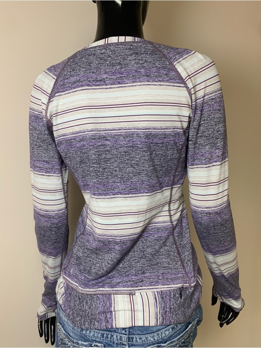 Lululemon Race Your Pace Long Sleeve Osaka Stripe Black Grape Size 6 Running Top - Picture 2 of 7